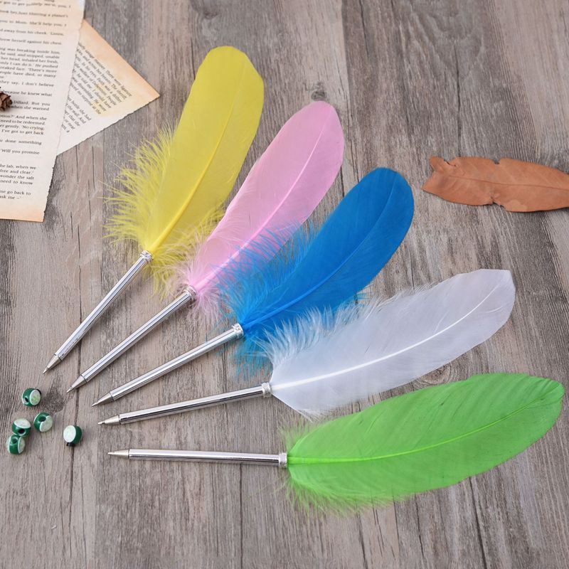 1pc Multicolour Feather Pens Guest Signing Business Ball Pen Paint By Number Pen Wedding Reception Quill AAA0361