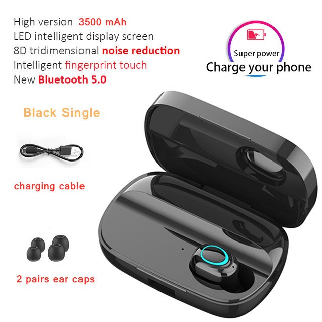 3500 mah  s11 bluetooth  v5.0 øretelefoner trådløse hodetelefoner tws med mikrofon sport vanntette hodetelefoner ørepropper støyavbrudd: Svart