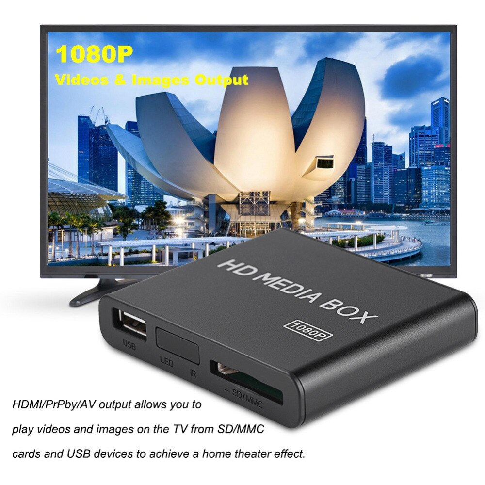 Mini boîtier externe Full HD 110/240V, 1080P, lecteur multimédia, compatible USB, MMC, RMVB, MP3, AVI, MKV