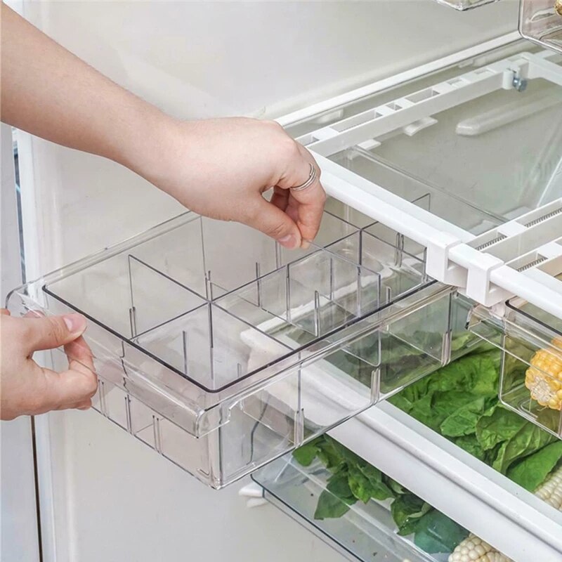 1/4/8 Compartment Refrigerator Drawer Organizer Bin Transparent Fridge Storage Bin Containers for Pantry Freezer Snack Container