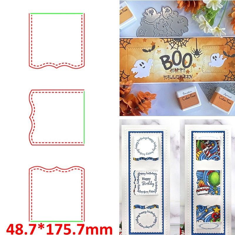 Slimline Metal Cutting Dies Set Stitched Rectangle Scallop Scale Round Irregular Geometry Lawn Architecture Border Frame: 17