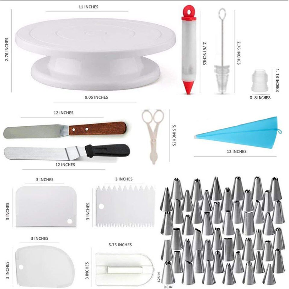 69Pcs Cake Decorating Kit Supplies with Revolving Cake Turntable Decorating Pen Tips Icing Smoother Coupler Baking Set