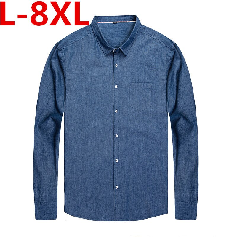 Jeansskjorta män plus size-kläder 8xl 7xl 6xl 5xl 4xl mansskjortor långärmade fritidsskjortor i bomull