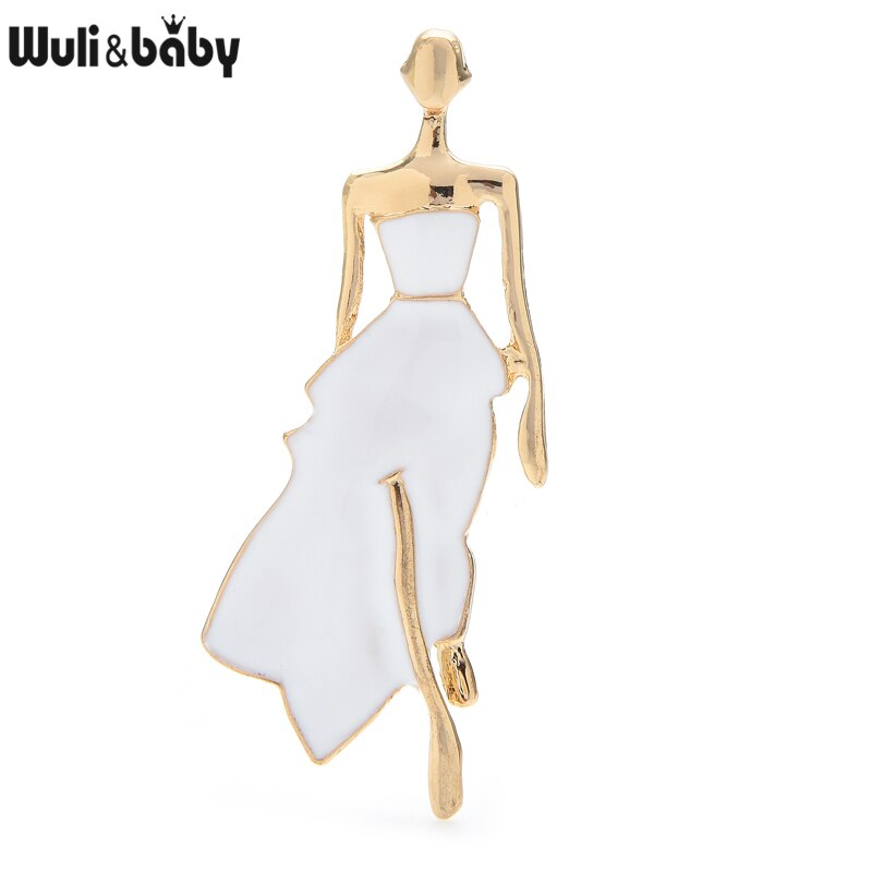 Wuli & Baby Enamel Beauty Jurk Lady Broches Vrouwen Unisex 4-Kleur Model Figuur Party Office Broche Pins: white