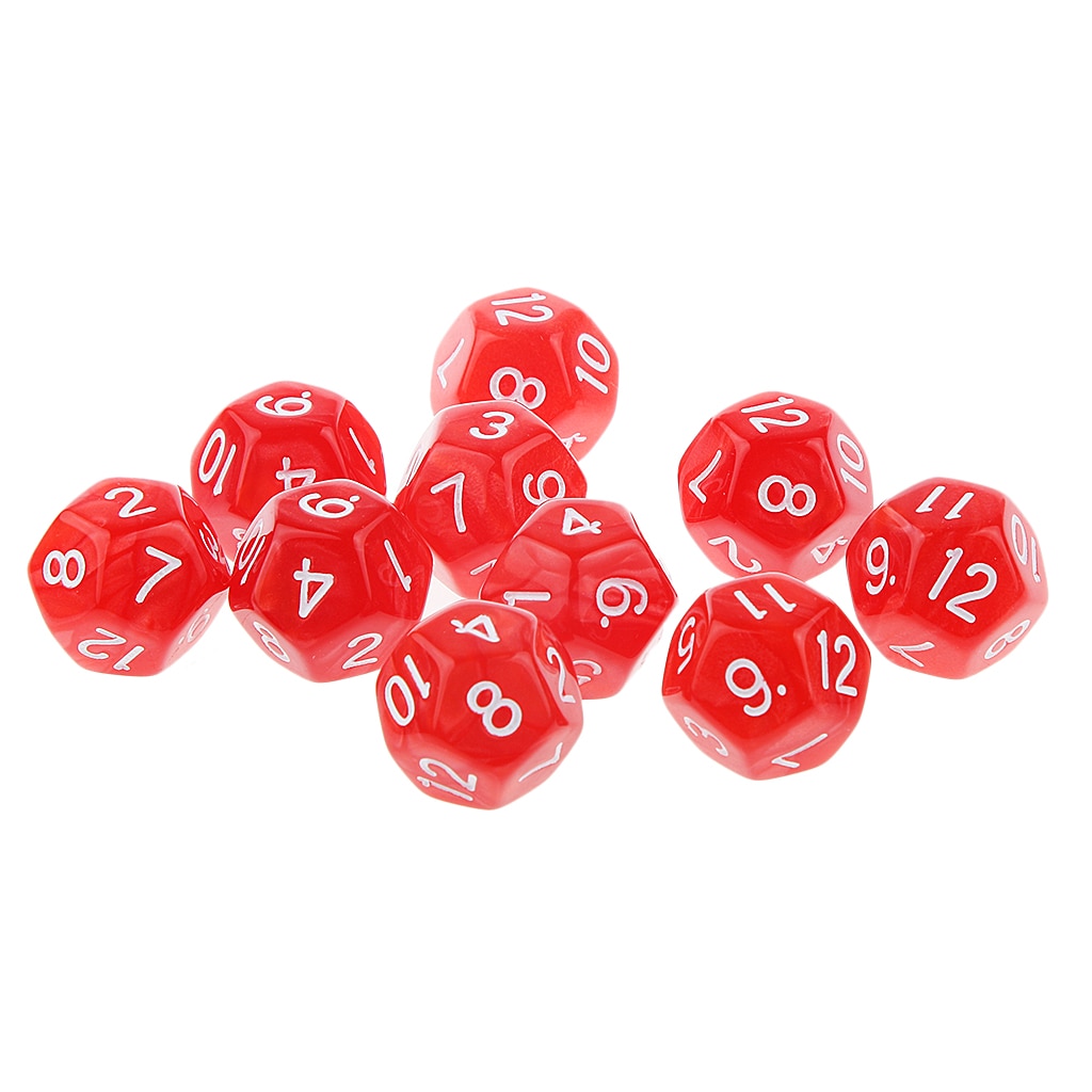10 stk tolvsidet  d12 spilleterninger til d&d rpg festspil terninger rødt matematiklegetøj