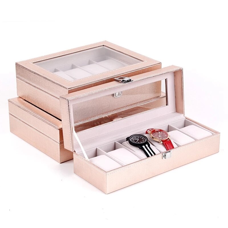 Caja de almacenamiento de relojes de pulsera para mujer, estuche especial de cuero PU rosa, para guardar joyas