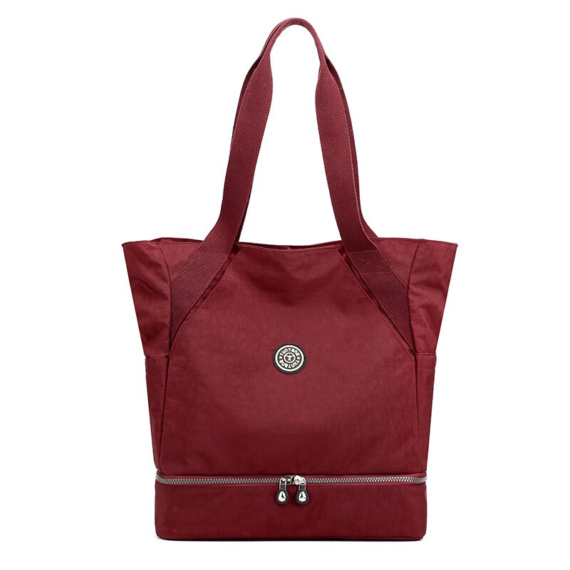 2020 novo estilo molhado e seco separação saco de fraldas das mulheres bolsa de ombro com barra bit viagem leve grande capacidade saco de mamãe: Wine Red