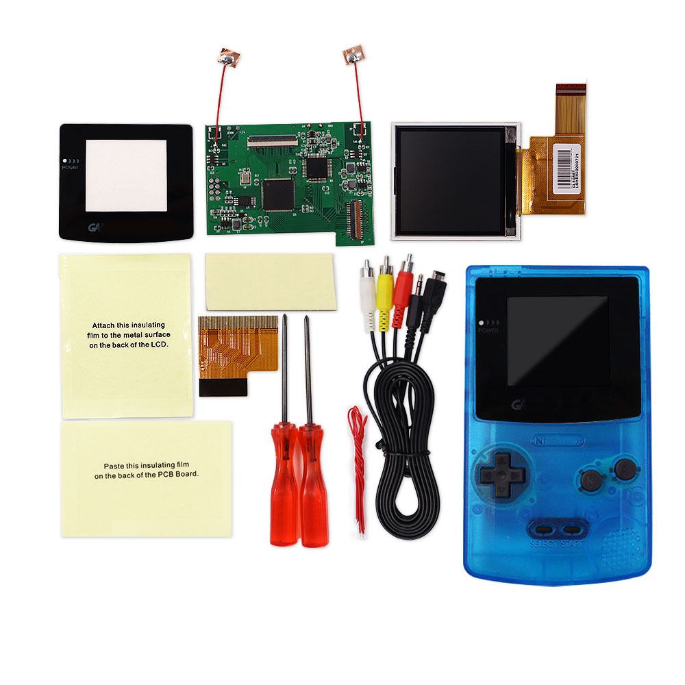 TV Version 2.2 inches GBC LCD High Brightness LCD Screen TV Out for Gameboy COLOR GBC - No Need Shell Cutting: Clear light blue
