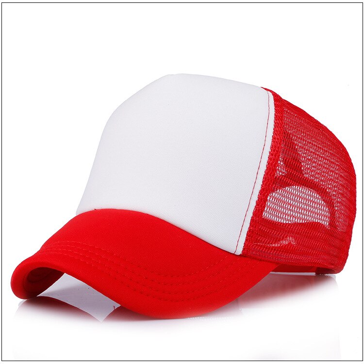 1 Pc Unisex Cap Casual Plain Mesh Baseball Cap Adjustable Snapback Hats For Women Men Hip Hop Trucker Cap Streetwear Dad Hat: Red