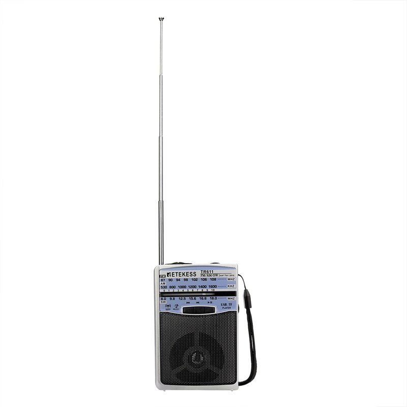 Retekess TR611 Portable FM AM SW 3Band Radio with Earphone Jack USB TF Player Support MP3 Format