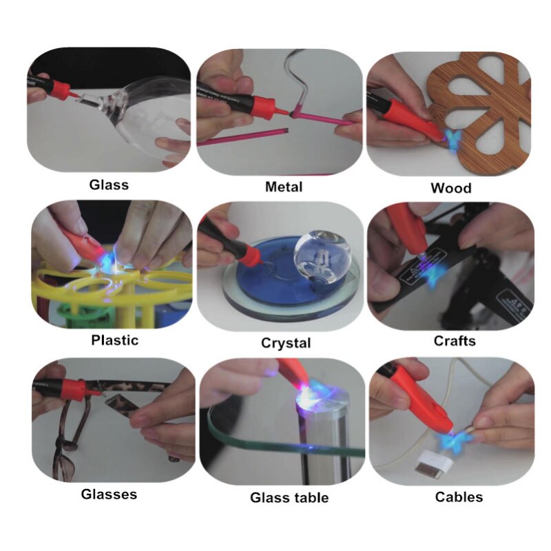 Visbella DIY 2 uds 5 segundos luz UV pegamento pluma recarga líquido-plástico soldadura luz reparación herramienta Kit adhesivos selladores
