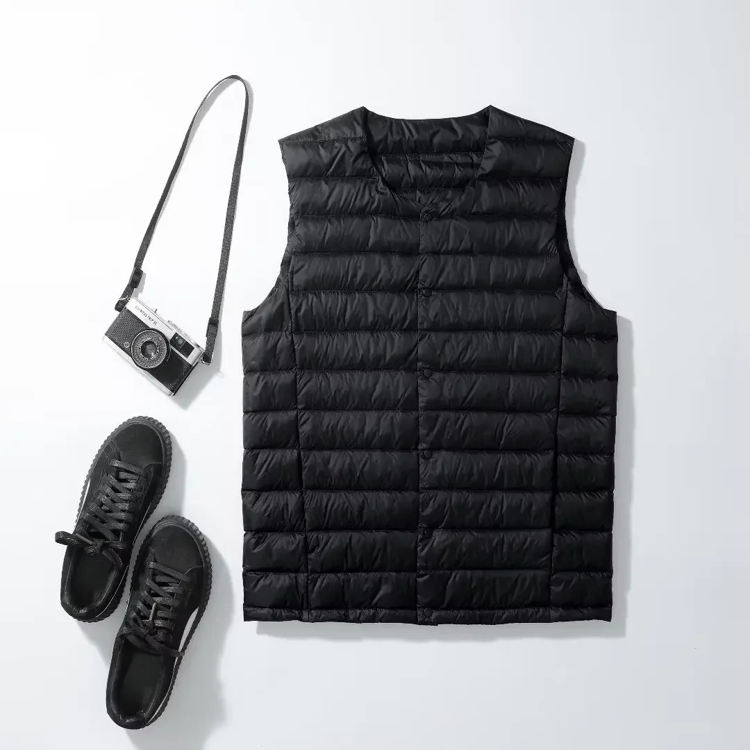 Mouwloos donsvest voor heren, 2023, herfst, winter, ultralichtgewicht, inpakbaar, warm wit eendendons, herenvest, jassen: 4XL / Black