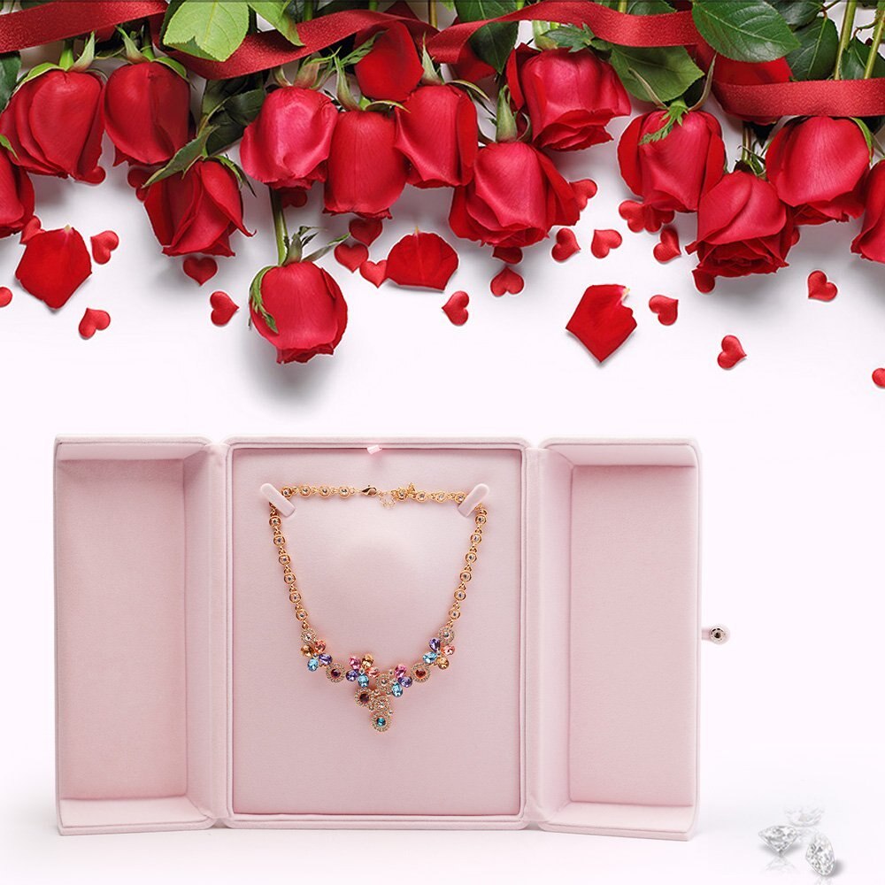 FANXI Pink Velvet Jewelry Box Ring Pendant Necklace Bangle Long Chain Display Storage Box Packaging Wedding Party Showcase