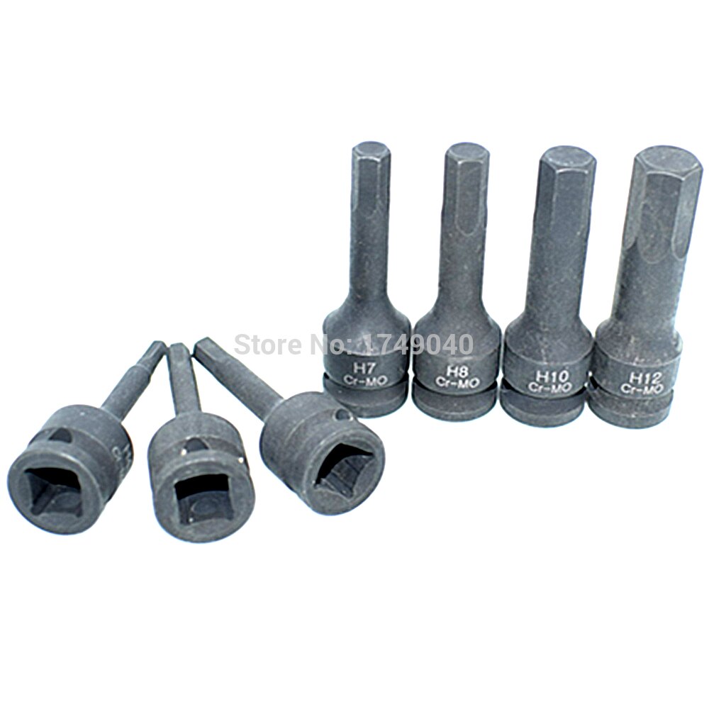 7pc 3/8 "Vierkante Drive Impact Hex Bit Socket Set Air Impact Inbussleutel Bit Socket Cr-Mo 60mm Lange Hex Hoofd H4 H5 H6 H7 H8 H10 H12