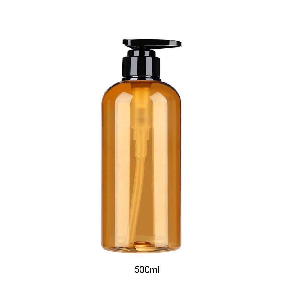 300/500ml Empty Soap Dispenser Bottle Refillable Lotion Hair Conditioner Shampoo Container Bottle with Waterproof Labels: 500ml brown