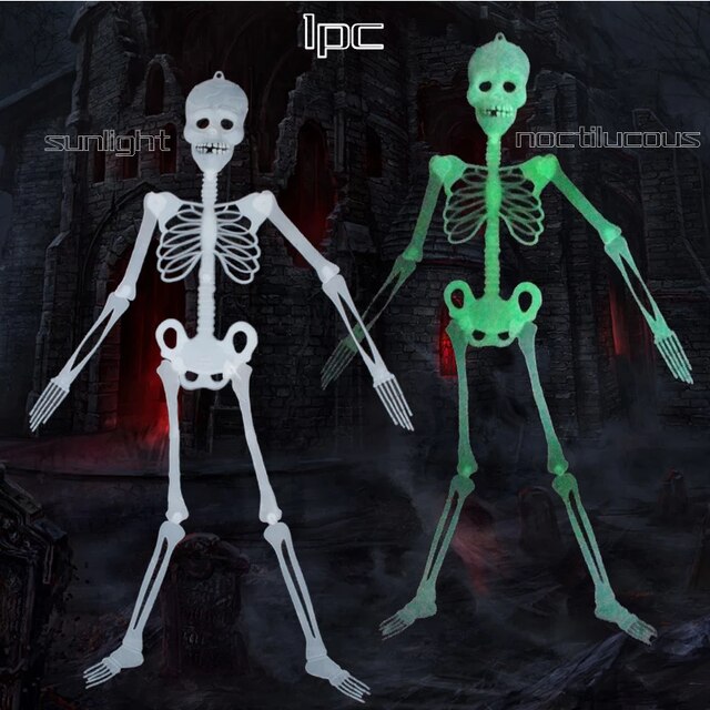 1Pc Horror Noctilucous Skelet Halloween Decoratie Spookhuis Rekwisieten Grappig Speelgoed Menselijk Skelet Hanger: 30cm