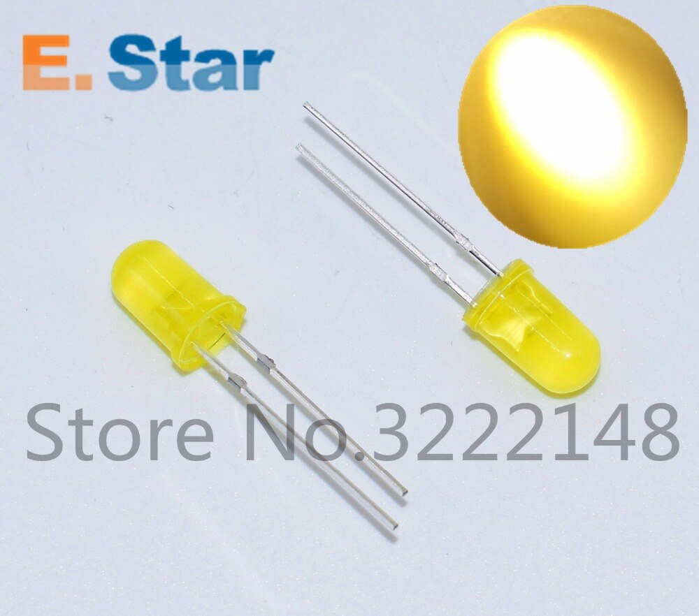 100pcs/lot F5 5MM Round Red/white/Blue/yellow/green/Color Highlight Diffused Round DIP Light-Emitting Diode LED Lamp Light: YELLOW