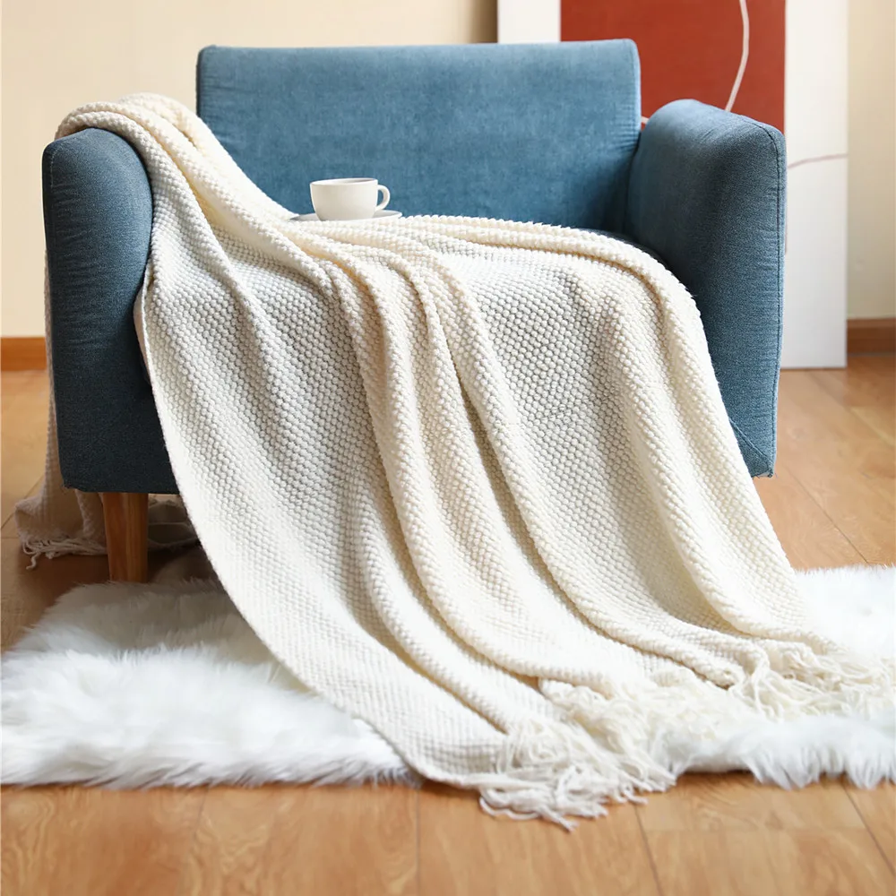 Tekstilby hjem dekorativt tykt strikket teppe mais korn vaffel preget vinter varmt dusker kaste sengeteppe 130 x 240cm: 100 x 150cm / Lilla
