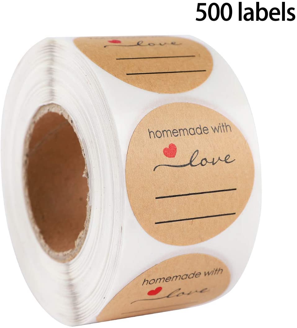 Handmade with Love Sticker 1.5 Self-Adhesive Round Sticker Labels with Lines for Candle Making Bakeries Bake Sales Weddings: Default Title