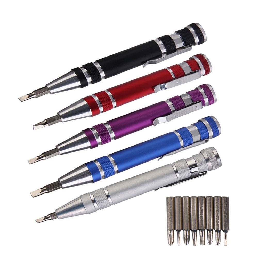 Multifunctionele 8 In 1 Mini Aluminium Precision Pen Schroevendraaier Schroevendraaier Set Reparatie Tools Kit voor Mobiele Telefoon Hand tool set