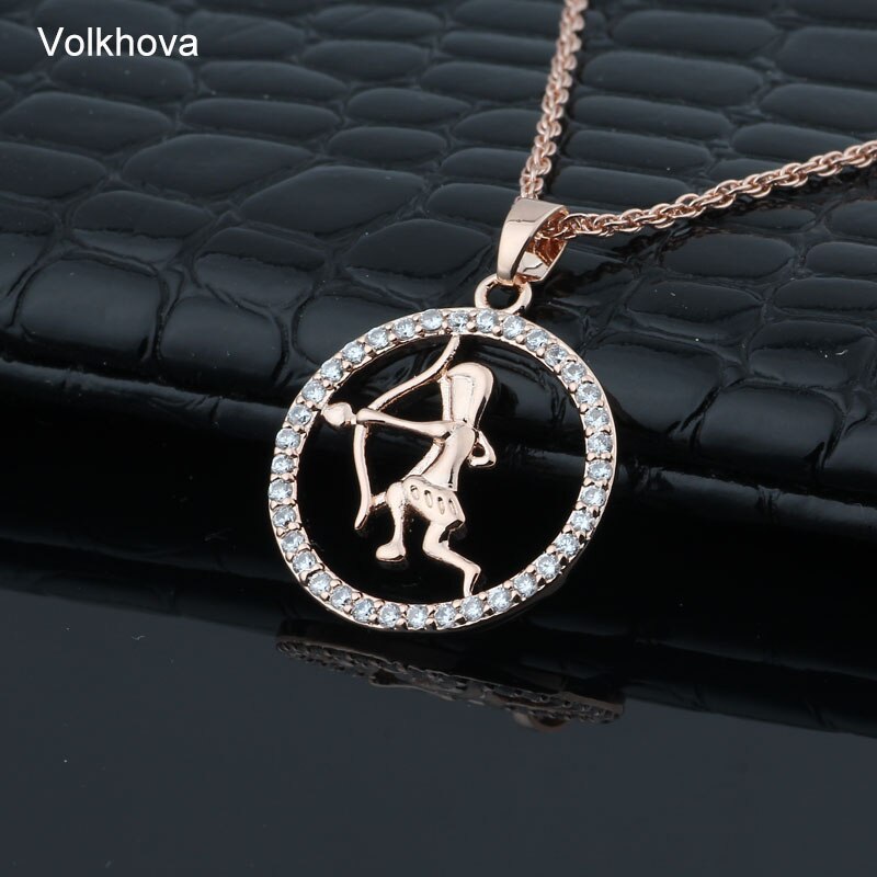 Volkhova 12 Zodiac Constellations Pendant Necklaces For Women Men 585 Rose Gold Cubic Zirconia Jewelry: Sagittarius