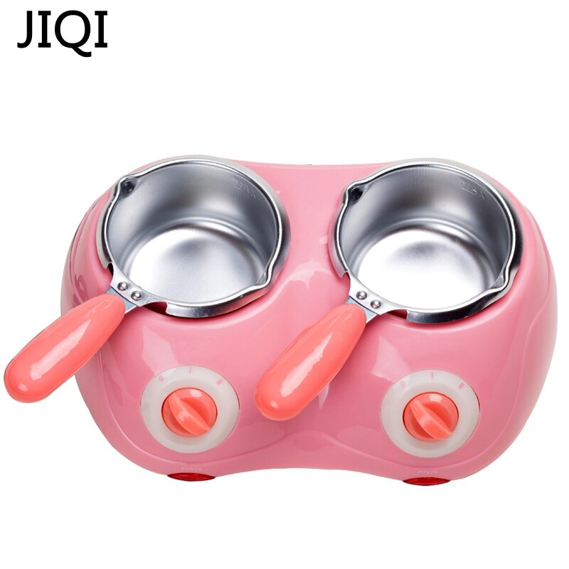 JIQI 2 pots Electric mini Chocolate Fondue chocolate melting pot fountain Chocolate Melt Pot melter Machine boy girl