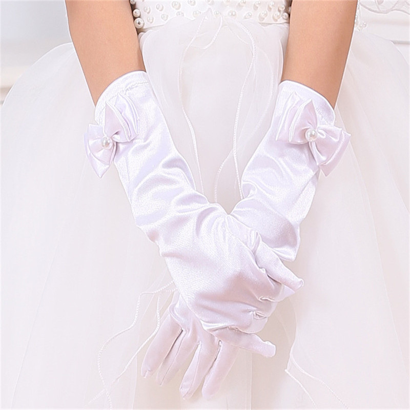 Princess Girls Gloves Satin Long Gloves Children&#39;s Day Party Prom Dance Gloves with Bowknot Children Dress Accessories