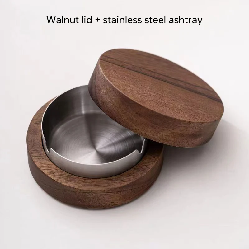 Houten asbak met deksel, roestvrijstalen binnenkant, winddicht, duurzaam, gemakkelijk schoon te maken, voor terras, kantoor, thuis, sigarenhouder: Wit