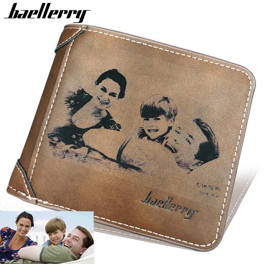 Billeteras con grabado de fotos para hombre, cartera masculina de con grabado de fotos, portatarjetas Vintage, de cuero PU,