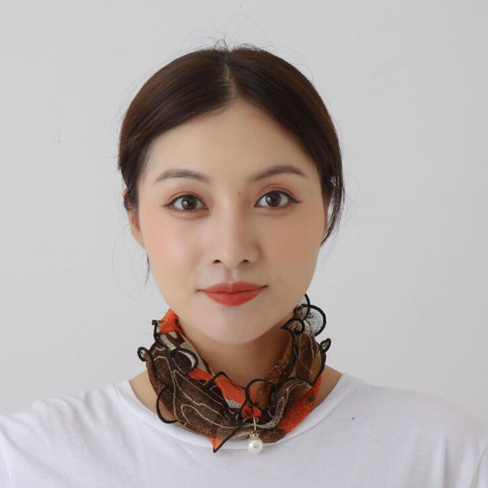 Floral Neck Ring Scarf Chiffon Collar Tie Women Muslim Hijab Hat Indian Turban Solid Lady Office Neckerchief Skinny Hair Scarves: 14