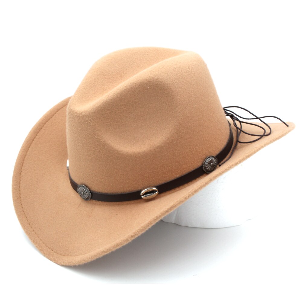 Mistdawn vintage stil bred skygge western cowboy hat cowgirl cap australsk stil hat m / læderbånd størrelse 56-58cm: Khaki