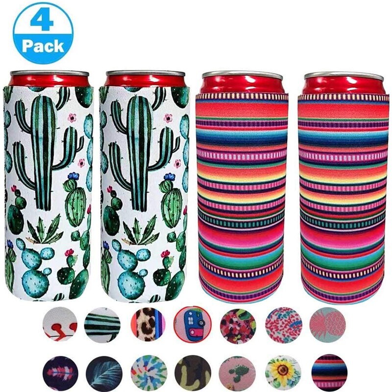 Neopreen Slanke Bier Kan Koeler Tall Stompe Houder Opvouwbare Stubby Houders Bier Koeler Tassen Past 12Oz Drinken &amp; Beer: 07SC 4pieces