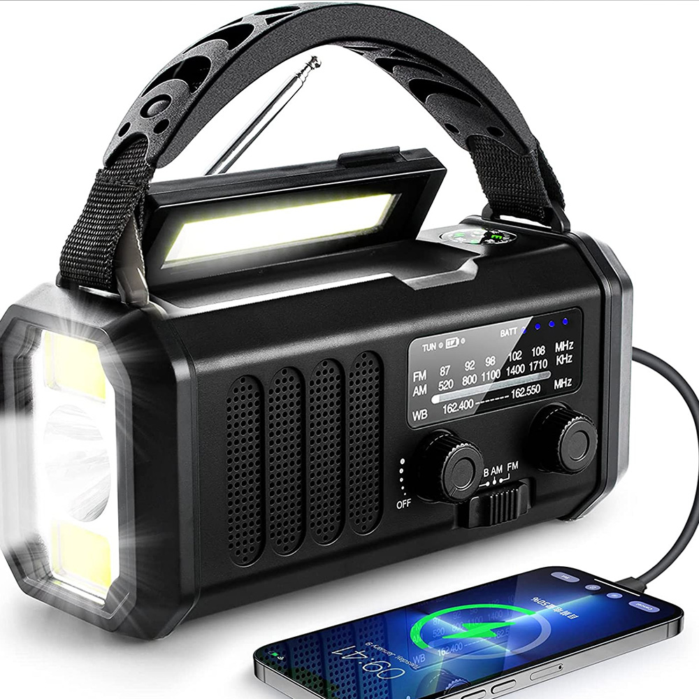 10000mAh Emergency Radio Solar Hand Crank Dynamo Radio FM/AM/NOAA Flashlight SOS Alarm Power Bank راديو الطوارئ רדיו ופנס חירום: black