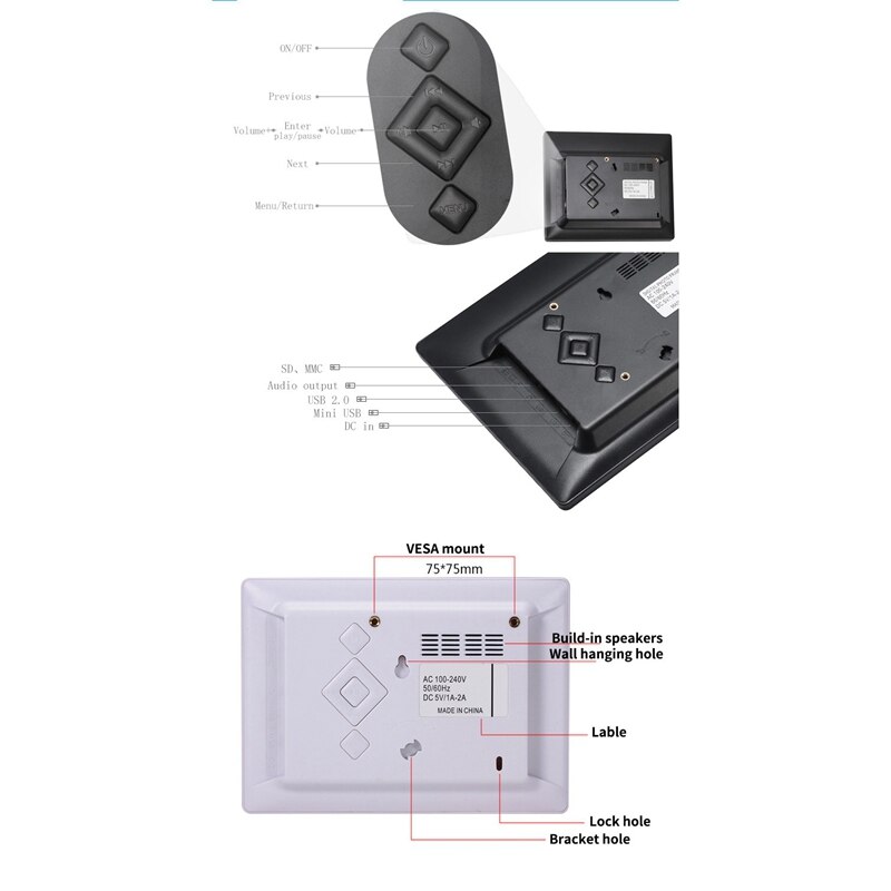 10.1Inch Digital Photo Frame HD 1024X600 LED Electronic Picture Frame Music Movie Video Player Function