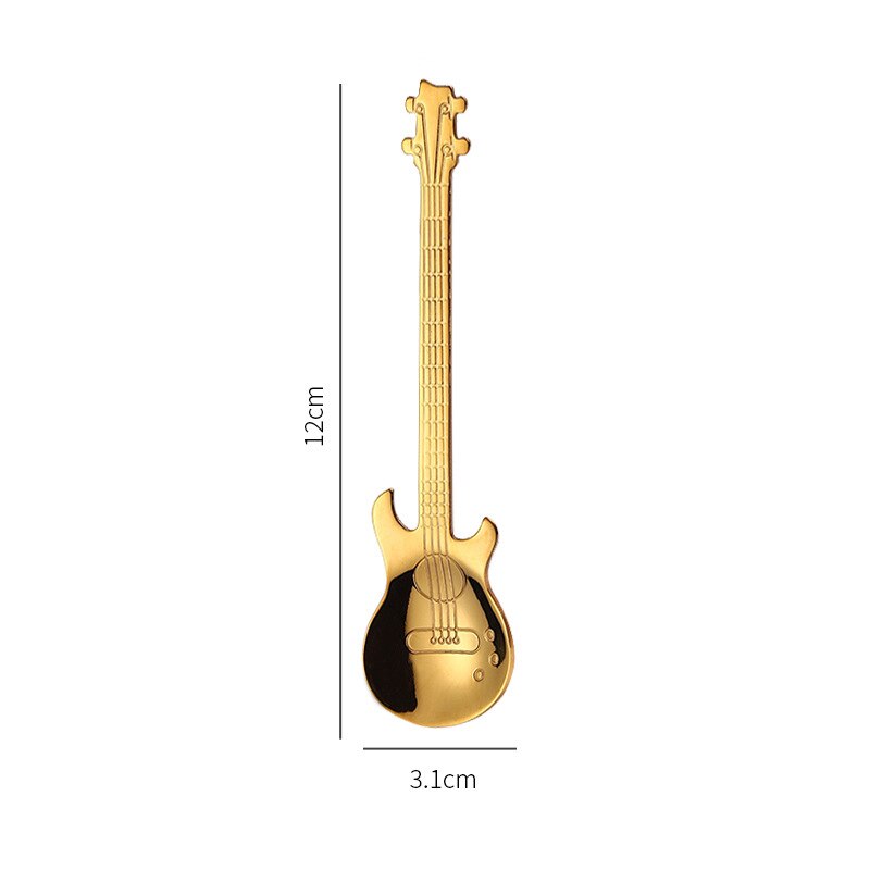 Edelstahl Kreative Kaffee Nachtisch Tee Löffel Musik Thema Gitarre bilden Eis Bar Musik Bar Löffel Küche Zubehör: Gold