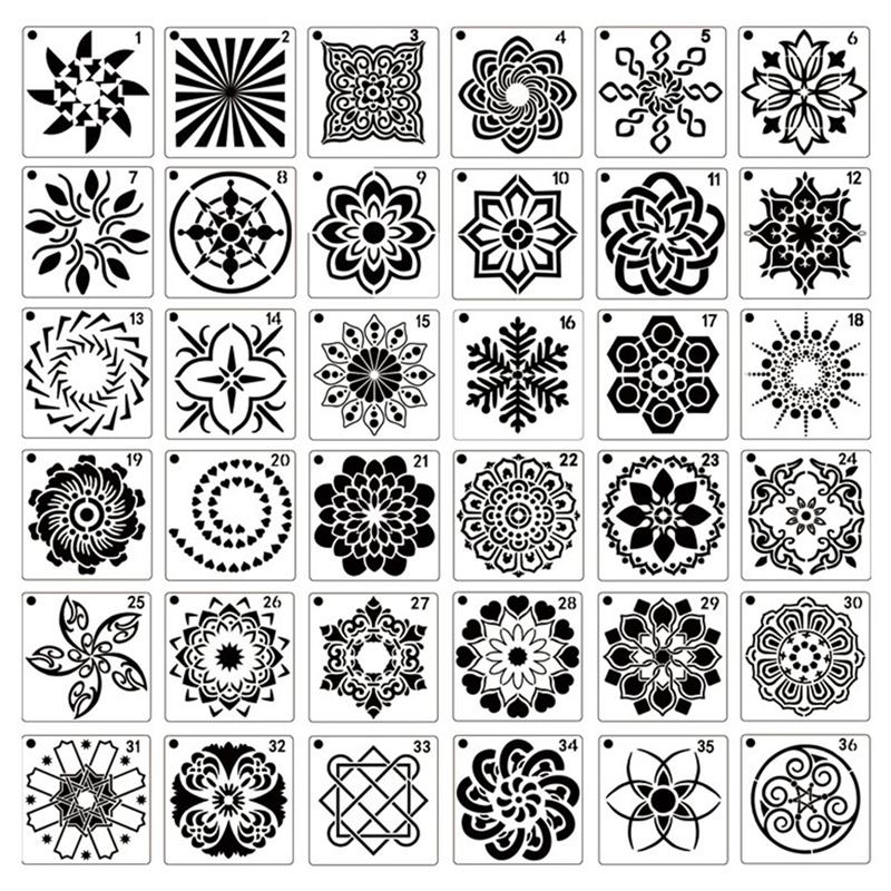 36 stk malesjablon hul mandala flot gør-det-selv tegning stencil malet dekor tegneværktøj tapet