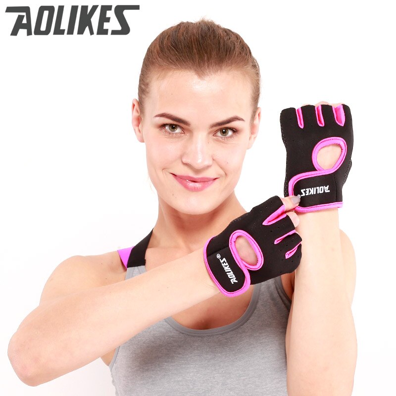 Männer &amp; Frauen Gym Halbe Finger Handschuhe Sport Fitness Übung Training Handgelenk Silikon Anti-slip Widerstand Gewichtheben Handschuhe: 1678pink / L
