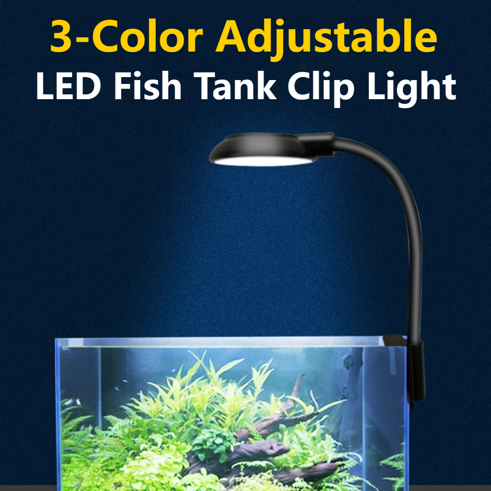 Klemmelampe for fisketank , 5/7w led-lamper, 3 farger, justerbar usb-strømforsyning, fullspektret vanntett lampe for små fisketanker, akvarielys