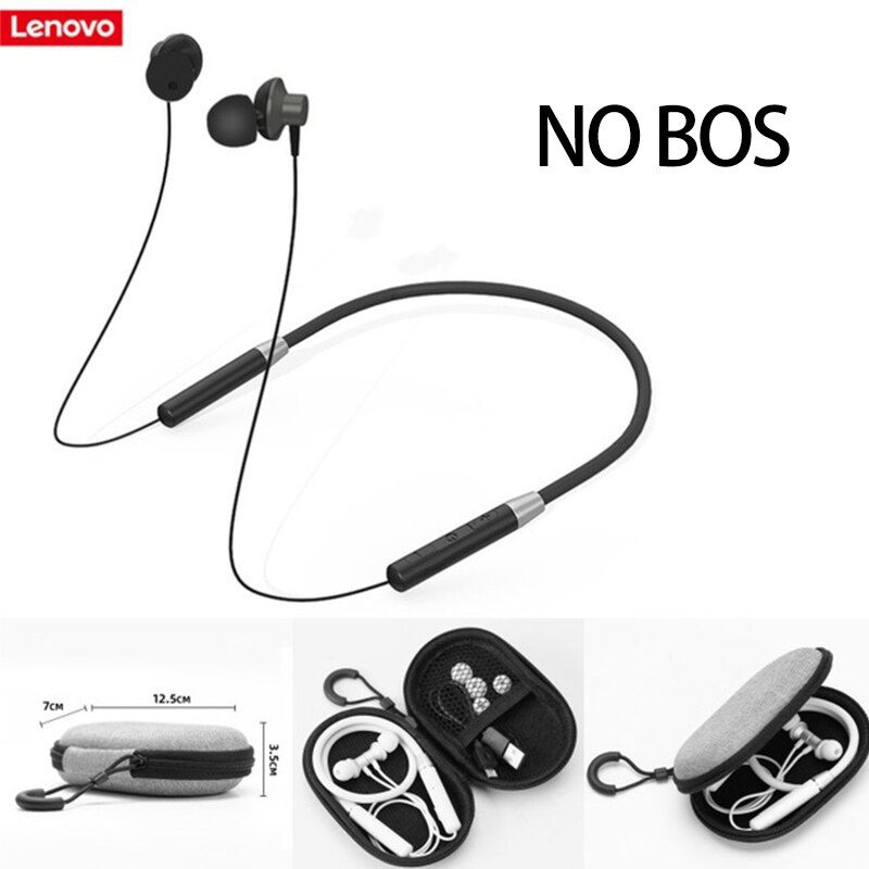 Original Lenovo HE05 Bluetooth 5.0 Neckband Wireless headphones Stereo Sports Magnetic Headphones Sports Running IPX5 Waterproof: Black No Bos Add Bag