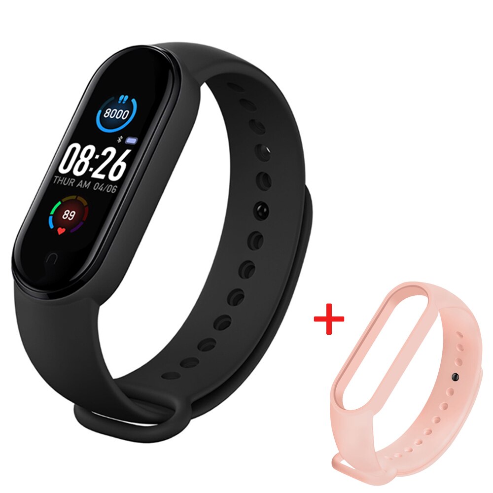 M5 Smart Watch Bluetooth Fitness Tracker Pedometer Heart Rate Monitor Call Reminder Blood Pressure Smartband for IOS Android: Black Pink