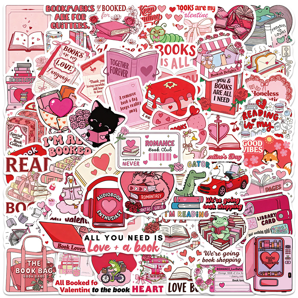 50 sztuki walentynkowych naklejek książkowych na laptopa, album ze zdjęciami, deskorolkę, kask, gitarę, estetyczne, wodoodporne naklejki diy: Default Title