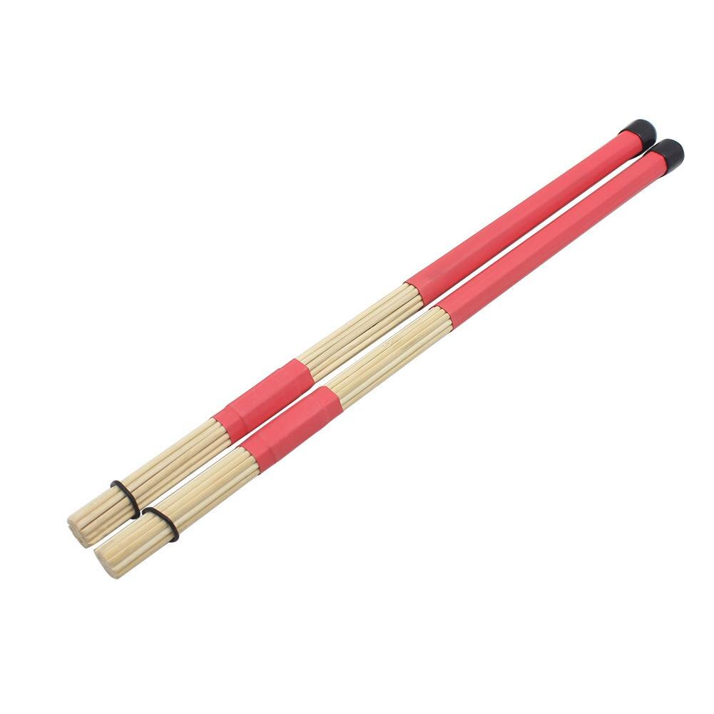 1 par bambus trommestikker trommestikker jazz ballade percussion tromme børster bundt harmmer med gummihåndtag tromle tilbehør: Rød