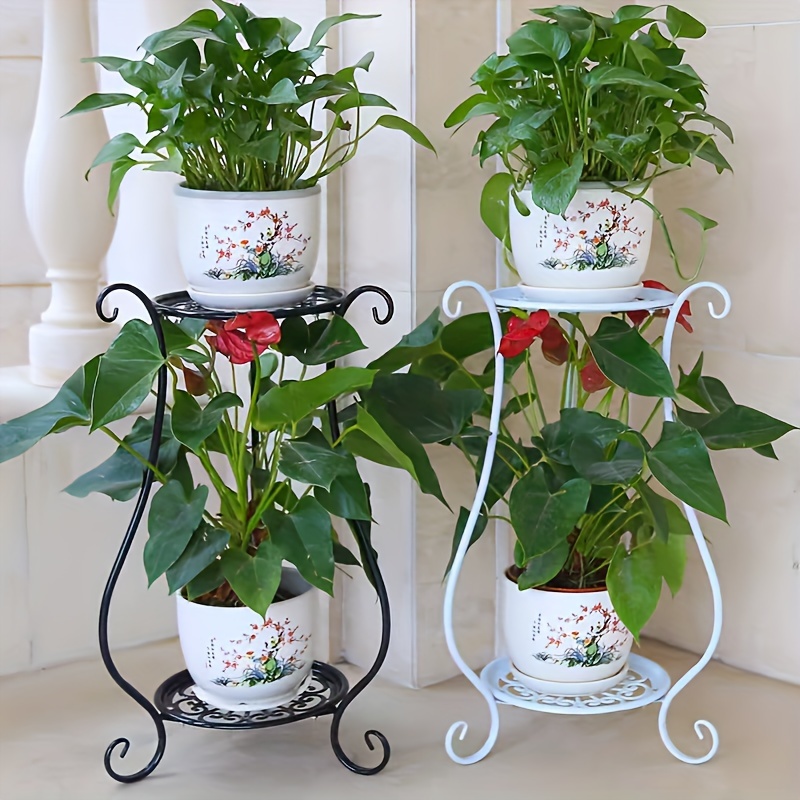 1 paquete, soporte para flores de Metal de doble capa, expositor de plantas de pie multicapa con estilo europeo moderno para
