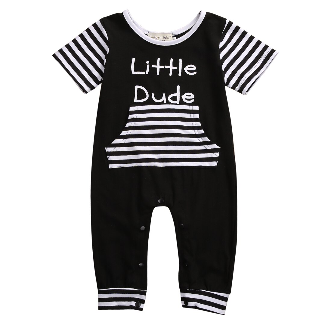 Little Dude Newborn Baby Boy Clothes Summer Short Sleeve Striped Cotton Romper Outfits Toddler Kids Jumpsuit: 13-18 months