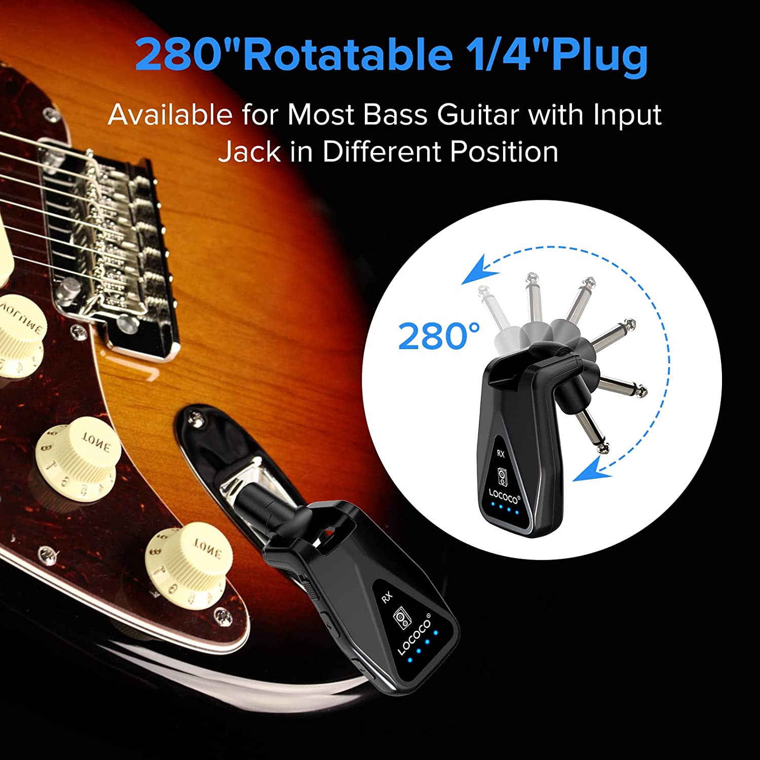 Wireless Transmitter Receiver UHF 4 Channels Rechargeable Audio Wireless Guitar System for Guitar Bass Electric Instruments