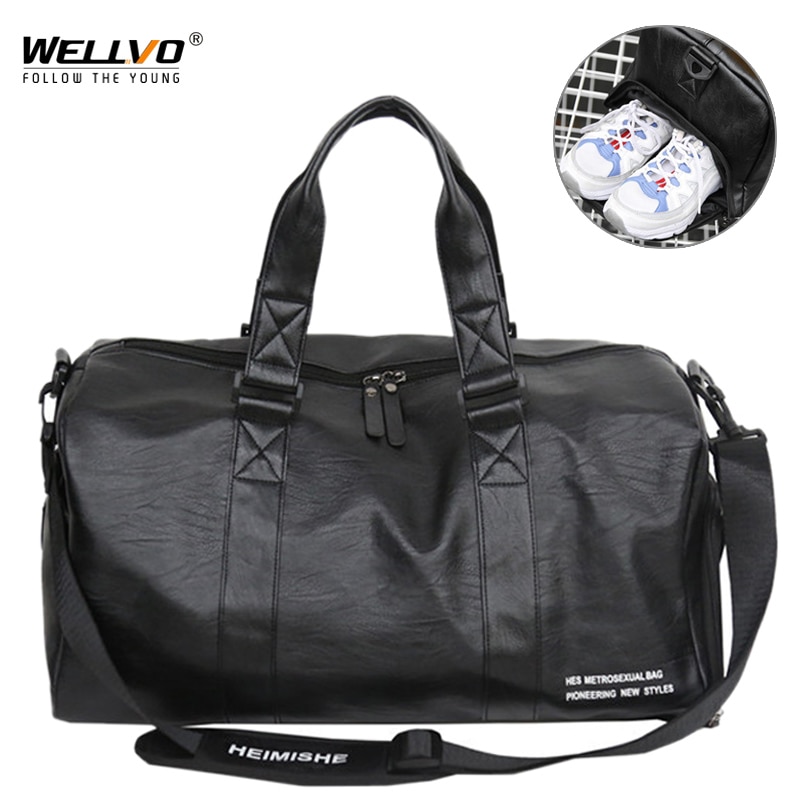 Men's Leather Travel Bag Foldable Portable Shoes Shoulder Bags Luggage Large Capacity Travel Tote Women Duffle Handbag XA160ZC