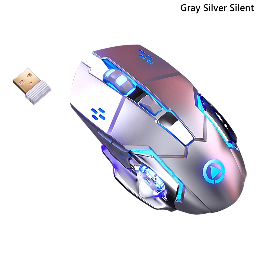 2.4G Draadloze Muis Oplaadbare Mouse Verstelbare Dpi Led Backlight Gaming Muis Voor Pc Laptops Thuis Kantoor Draadloze Muis: Grey Silver No Sound