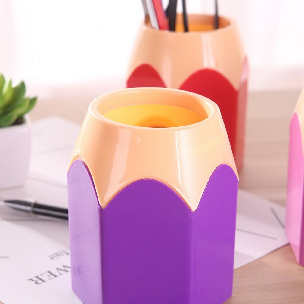 Creatieve Pen Vaas Potlood Pot Make-Up Borstel Houder Briefpapier Bureau Netjes Plastic Desk Organizer Container School Kantoorbenodigdheden: Paars