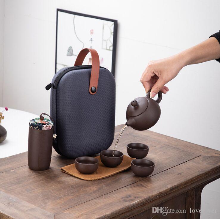 Teaset Paars Zand Reizen Thee Set Een Pot Vier Kopjes 1 Pot Van Draagbare Relatiegeschenken Nieuwjaar