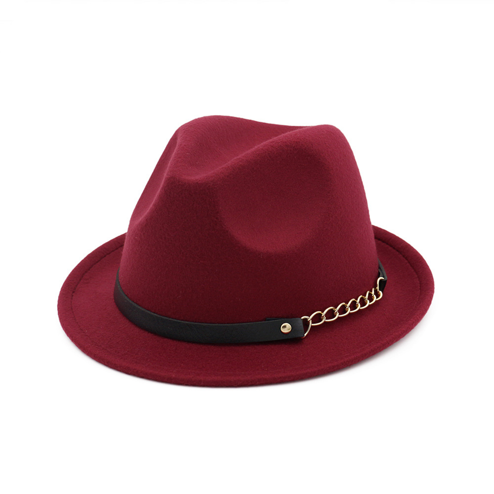 Efterår vinter uldfilt fedora hatte med bælte bred flad kant jazz trilby formel top hat panama cap til unisex mænd kvinder: 4